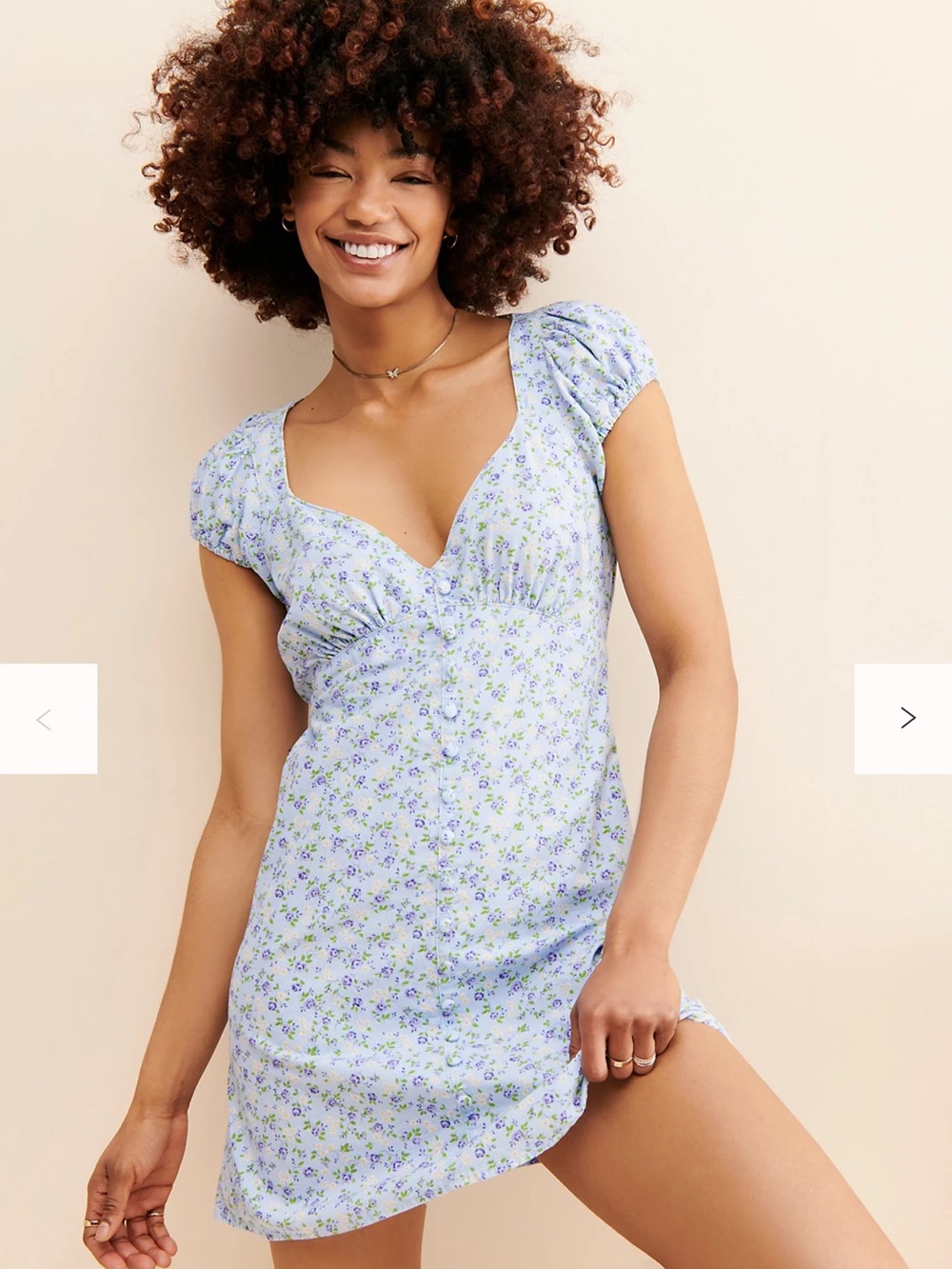 Boyish Free People The Dusty Puff Sleeve Mini Dress in Blue Ditsy Floral